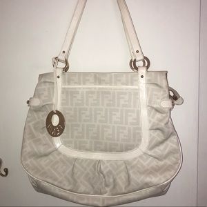 Authentic White Fendi Zucca Monogrammed Tote
